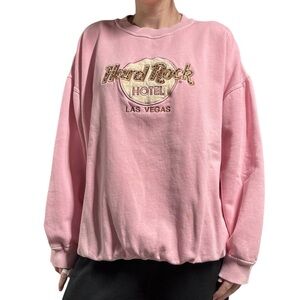 Vintage✨ | Hard Rock Hotel Las Vegas | Leopard Print Embroidered Pink Sweatshirt